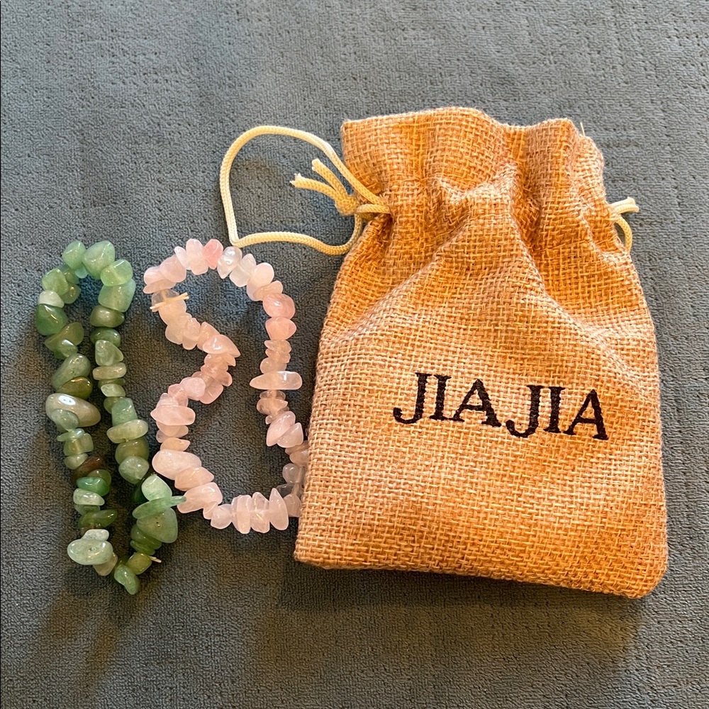 Green and Pink Gemstone Bracelet Set